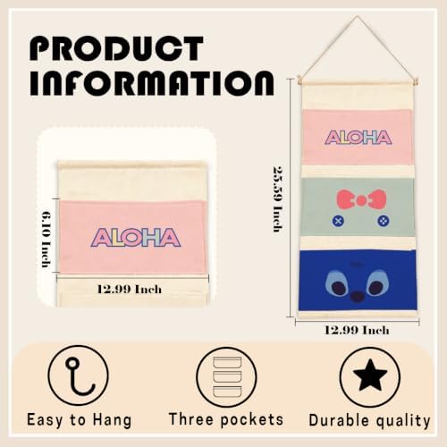 3-Pocket Hanging Wall Organizer, Tropical Aloha Design for Playroom