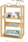 YUFAM 3-Tier Narrow Bedside Table with Charging Station, Skinny Nightstand