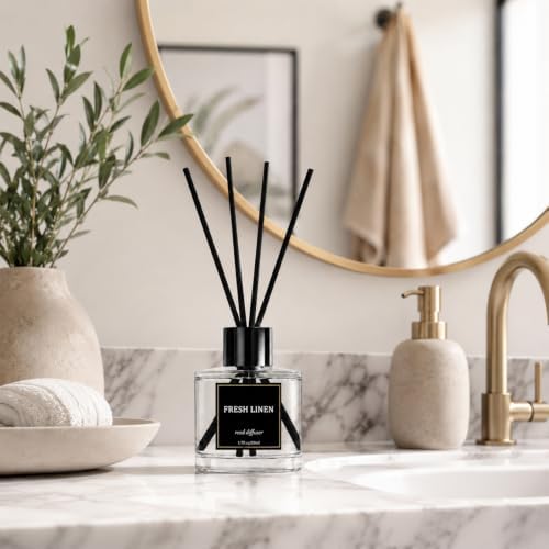 Reed Diffuser Set of 3 Pack,Fresh Linen,Vanilla,Citrus Scented Oil Diffuser with 12 Sticks, Fragrance Reed Diffuser for Home Living Room Bathroom Air Freshener 50mlx3