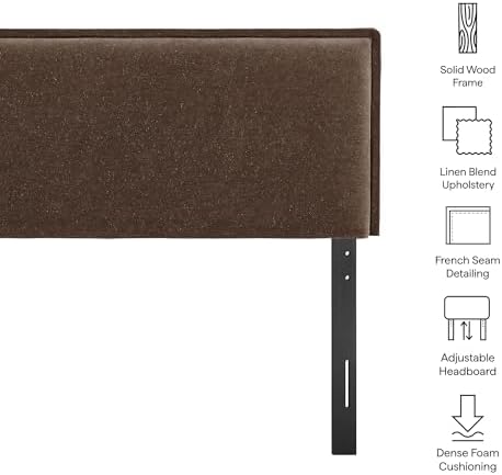 Modway Camille Queen Size Upholstered Linen Blend Headboard with Removable Slipcover – in Cocoa - Padded Pillow Style Headboard with Adjustable Mounting for Queen Beds
