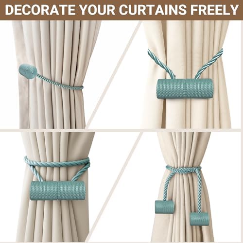 Hion Magnetic Curtain Tiebacks Blue 6pcs, Curtain Holdbacks Hooks Holders