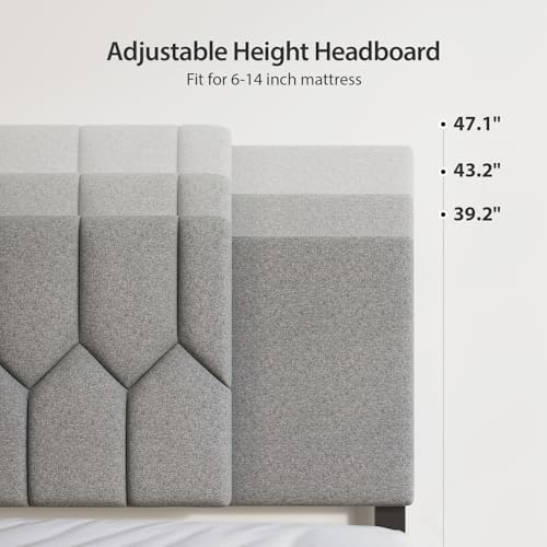 Upholstered Headboard Full/Queen/King Size，Adjustable Height & Width, Grey