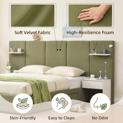 Queen Size Bed Frame with Storage & Built-in Nightstands & Drawers, Green