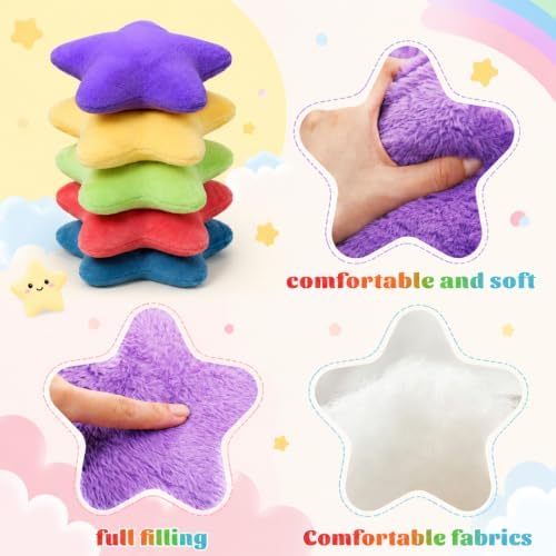 Soaoo 5 Pcs Star Fluffy Pillow Star Shape Pillow, Rainbow Collection