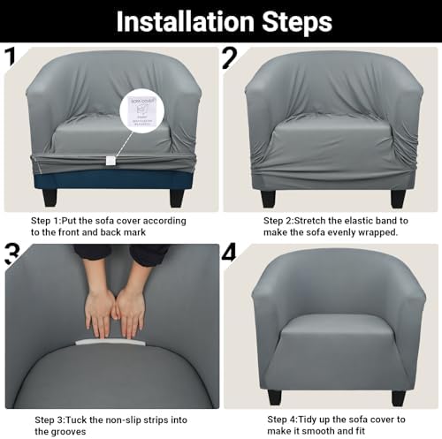Club Chair Slipcover 1 Piece, 2Pack Round Soft Armchair Sofa Cover, Thick Dark Gray Removable Couch Furniture Protector Barrel Chair Slipcovers for Bar Living Room Bedroom Hotel Counter