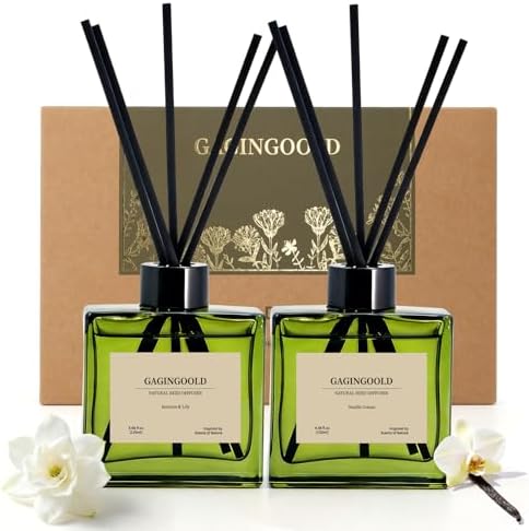 Reed Diffuser Set of 2, 4 fl oz Jasmine Lily & Vanilla Cream Scent Diffuser with 20 Sticks, 180 Days Long Lasting Elegant Home Fragrance for Bathroom Bedroom Office Decor Air Fresh