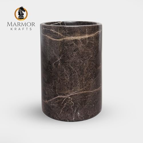 Handmade Marble Utensils Holder for Kitchen Utensil Storage and Tabletop - Organizer for Countertops, Pantry, Bathroom, Flower vase, Office & Center Table (Coffee Brown)