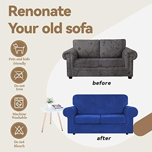 WEERRW Velvet Stretch 3 Pieces Couch Cover for Sofa Washable, Royal Blue