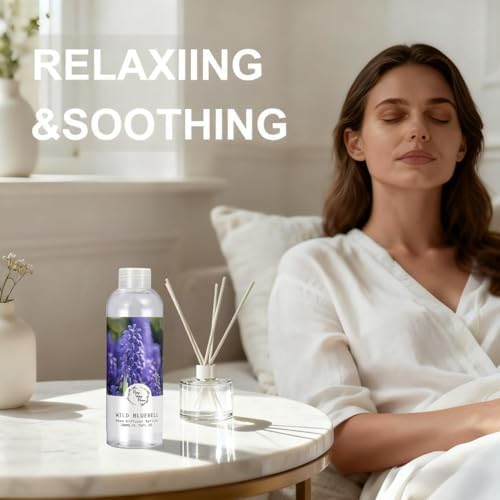 Reed Diffuser Oil Refill Wild Bluebell, Floral Diffuser Refill Home Fragrance for Bathroom Shelf Decor 200ml