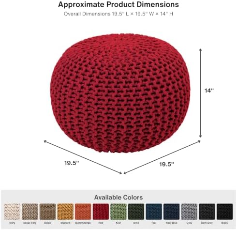 · REDEARTH · Round Pouf Ottoman - Hand Knitted Boho Poof Footrest - Red