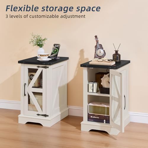 Joaxswe Narrow Night Stand with Charger Station, Glass Barn Door