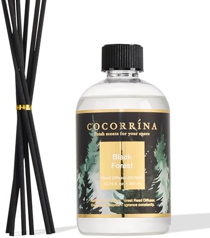 Cocorrína Reed Diffuser Refill Black Forest 10.15oz (300ml) with 8 Sticks - Premium Long-Lasting Floral Essential Oil, Home Fragrance for Bedroom, Bathroom Home Decor
