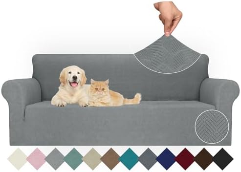 JIVINER Stretch Oversized Sofa Covers 1 Piece 4 Seater Couch Covers Jacquard Universal Sofa Slipcovers for Extra Large Funiture Protector for Kids, Pets (X Large, Light Gray Rhomb)