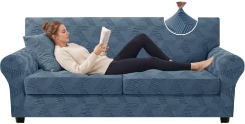 ZNSAYOTX 3 Piece Stretch Couch Covers (72"-90") New-Rectangle Texture, Thick Sofa Covers for 2 Cushion Couch Universal Sofa Slip Cover with Elastic Bottom & Buckle, Washable Protector Dark Grey