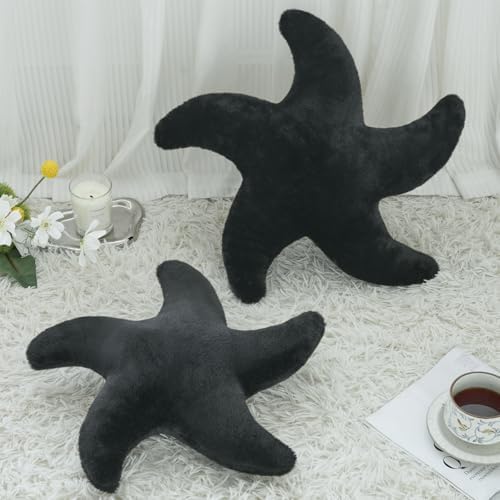 Starfish Pillow, 19.6" Cute Aesthetic Room Decor Accent Pillows, Black