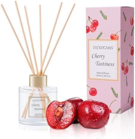 100ml Scent Diffuser with 6 Fiber Sticks, 3.5 oz Reed Diffuser Set Aromatherapy Fragrance Diffusers Air Fresheners for Home Bedroom Bathroom (Cherry)