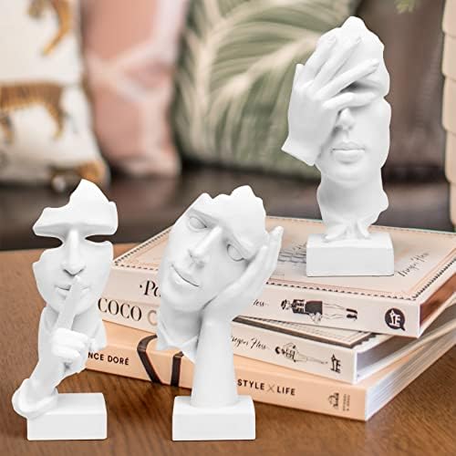 prosfalt 3 Pcs Thinker Statue, Silence is Gold Abstract Art Figurine, No Hear No See No Speak Modern Home Resin Sculptures Decorative Objects Decor for Home Office Bookshelf Desktop(White), A-41