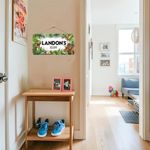 Custom Dinosaur Room Decor for Boys, Personalized Name Wooden Door Plaque for Kids Bedroom Nursery Wall Art Decorative