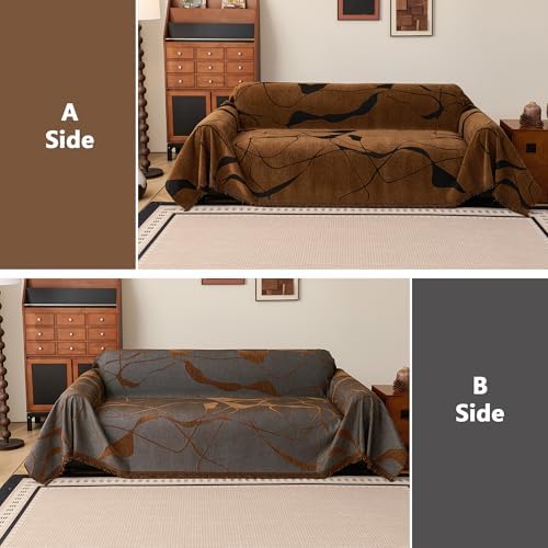 MEETSKY Couch Cover Washable for Dogs, Chenille Loveseat Sofa Covers Pet Friendly Marble Patterned Couch Covers Thick Dark Brown Soft Slipcover, 71" x 118"