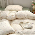 Cherry Duvet Cover Set 3 Pcs,100% Cotton Double Gauze Twin Size Duvet Cover with 2 Pillowcases,Cute Beige Bedding Set for Teen Girls Women,Muslin Comforter Cover 68"×86"