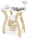 FROMJBEST End Tables Living Room, End Table with Charging Station,White&Oak