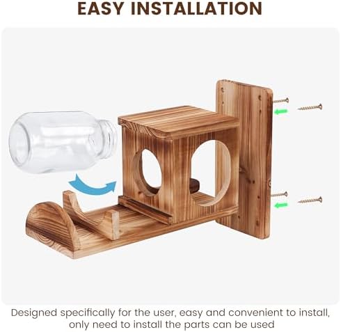 Wooden Squirrel Feeder with Glass Jar, Outdoor Chipmunk Feeder