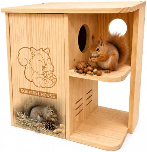 Large Squirrel Nesting Box Outdoor – Solid Pine Wood Squirrel House