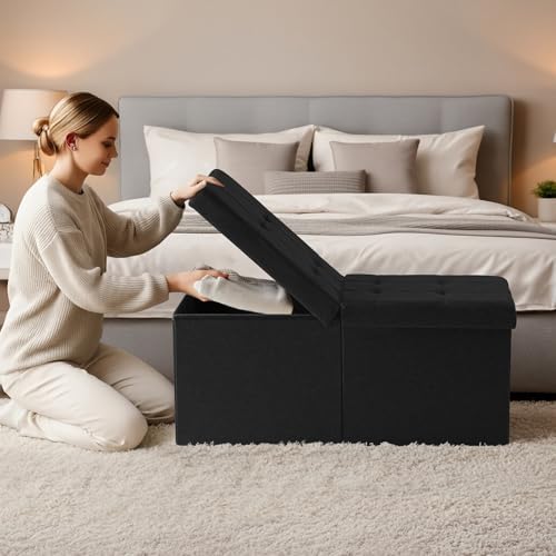 30-INCH Ottoman with Storage, Footrest Storage Bench, End of Bed Bench Coffee Table for Living Room, Bedroom, Entryway (Black)