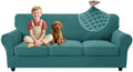 MAXIJIN 4 Pieces Stretch Couch Covers for 3 Cushion Sofa Pet Friendly Couch Cover for Dogs Washable Sofa Slipcovers Thick Soft Furniture Protector with Non Slip Strap (Peacock Blue, 71"-91")