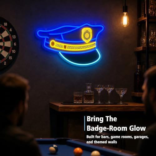 Police Hat Neon Sign, USB Dimmable Police Officer Gift for Wall Decor