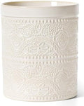 FUN ELEMENTS Kitchen Utensil Holder, 7.2" Super Large Utensil Crock Heavy and Stable Lace Emboss Ceramic Utensil Holder for Kitchen Counter (Lace Emboss)