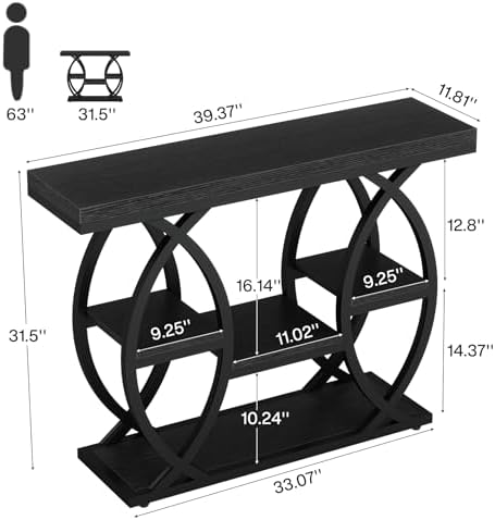 Tribesigns 39.4" Console Table, 4-Tier Sofa Table, Accent Tables, Black