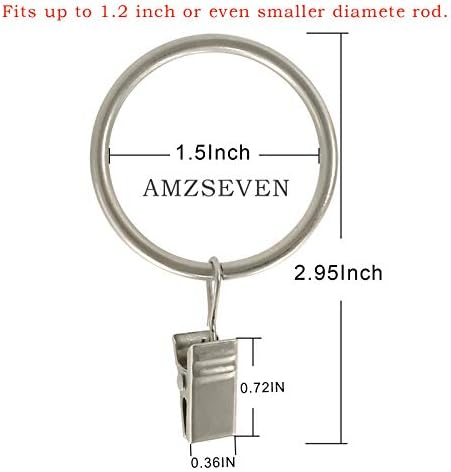 40 Pack Metal Curtain Rings with Clips, 1.5 in ID, Matte Silver