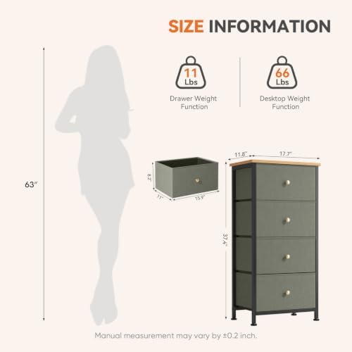 Sweetcrispy Dresser for Bedroom, 4 Drawer Storage Cabinet, Tall Nightstand