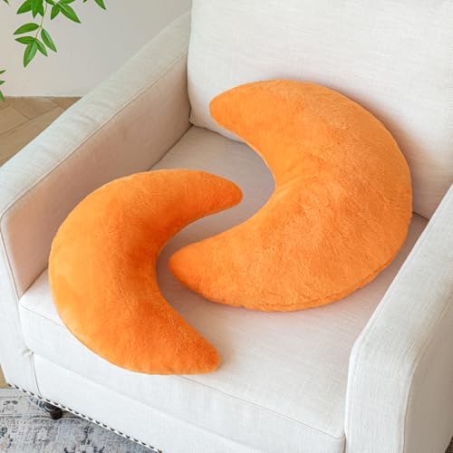 Moon Pillow, Decorative Throw Pillows with Soft Faux Rabbit for Bed Couch, Moon Shaped Pillows Plush Floor Cushions Room Decor Pillow for Sofa Bedroom Living Room