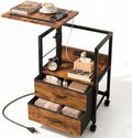Faesun Night Stand with Charging Station & Swivel Top, Brown