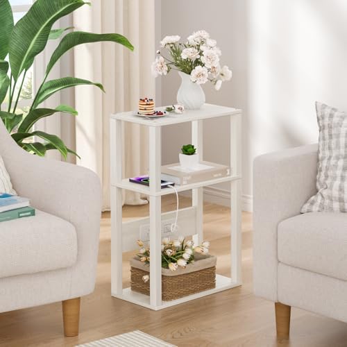 YUFAM 3-Tier Narrow Bedside Table Set 2 for Small Spaces, Skinny Nightstand