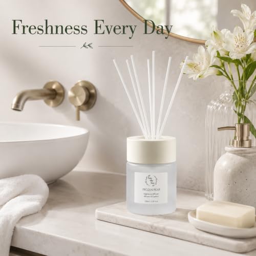 Reed Diffuser Set, Frozen Pear 3.38 fl oz Scented Diffuser with Sticks, Home Fragrance Reed Diffuser for Bathroom Shelf Decor