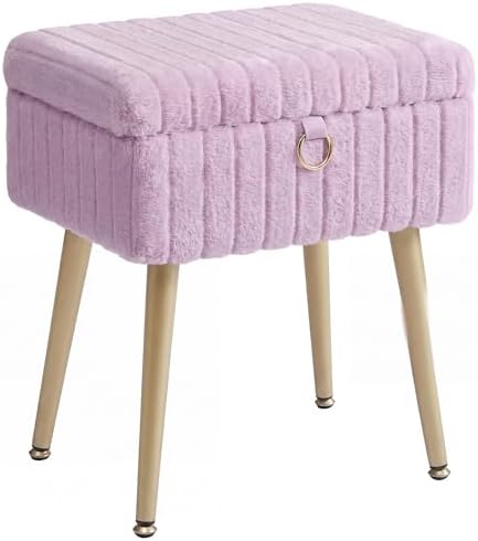 SONGMICS Vanity Stool Chair with Storage, Metal Legs, Max. Load 440 lb