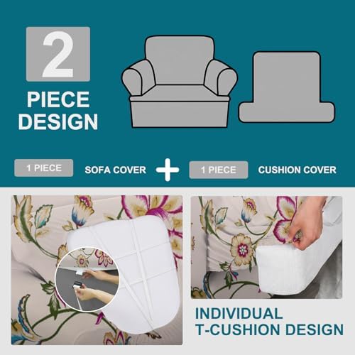 NILUOH 2-Piece T-Cushion Armchair Slipcover, Stretch Chair Cover with Separate Seat Cushion Cover, Soft Washable Furniture Protector for Living Room