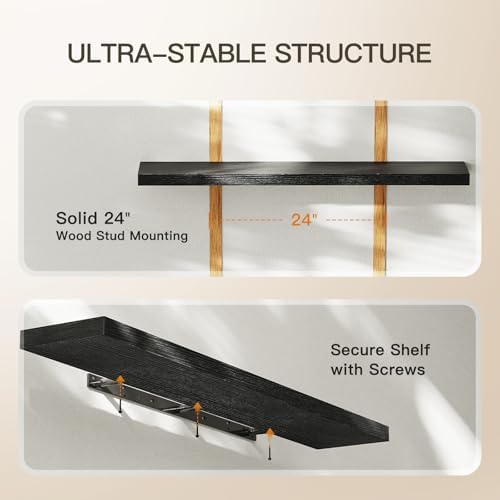 Amada 47 Inch Floating Shelves with Invisible Brackets, Set of 2, Black