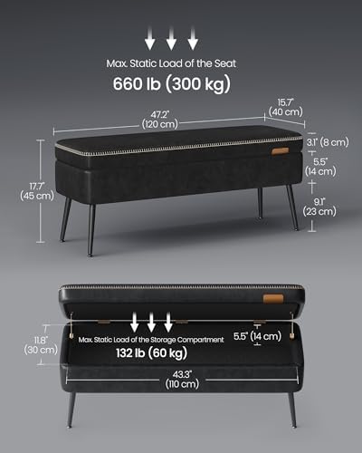 VASAGLE Storage Ottoman Bench, PU Leather, Steel Legs