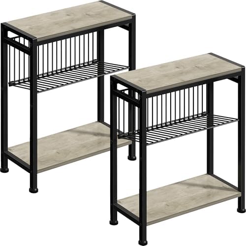 Narrow Side Table Set of 2, 3-Tier End Table, Small Nightstand