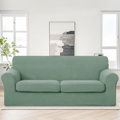 U-NICE HOME 3 Pieces Stretch Couch Cover Sofa Slipcover, Olive Green