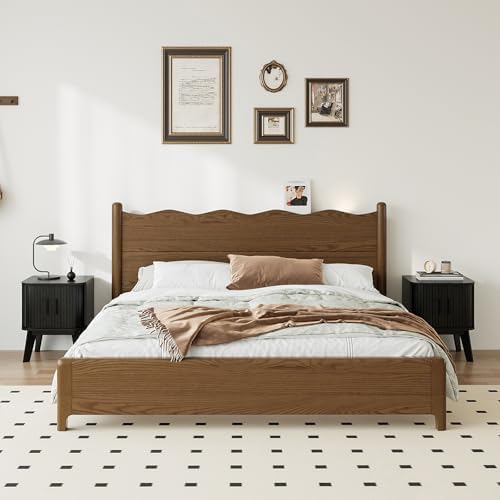 Nightstand Set of 2 with Sliding Roller Shutter Doors&Solid Wood Legs,Black