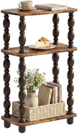 Narrow End Table, 3-Tier Side Table, Retro Couch Side Table for Small Spaces, Farmhouse End Table, Modern Accent Table, Skinny Bedside Table Nightstand for Bedroom, Living Room (Rustic Brown)