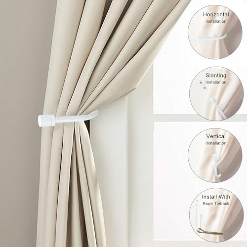 2Pcs Curtain Holdbacks, Metal U Shaped Hook Wall Mounted, Tassel Curtain Tieback Hook, Drapery Tiebacks, Curtain Accessories, Decorative Curtain Drapery Holdback (White)
