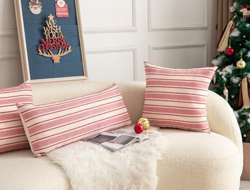 Valentines Lumbar Pillow Covers, Boho Textured Long Accent Pillow Case, Red Pillow Covers 14 x 36 Inch Valentines Day Decoration, Chair Sofa Bedroom Living Room Home Decor Cushion Case, Pack of 1