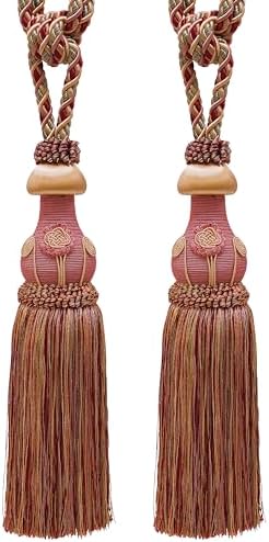 DÉCOPRO Exquisite Hand Crafted Curtain & Drapery Tassel Tieback Tassel Length 12" (30.5cm) 32" Spread (81cm) (Style# TBBL1) Rose Bouquet Red #7953 (Crimson Red Rose Pink Light Pink) Set of 2