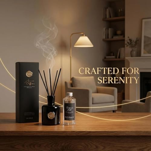 Oud & Bergamot Reed Diffuser, Long Lasting Essential Oil Fragrance
